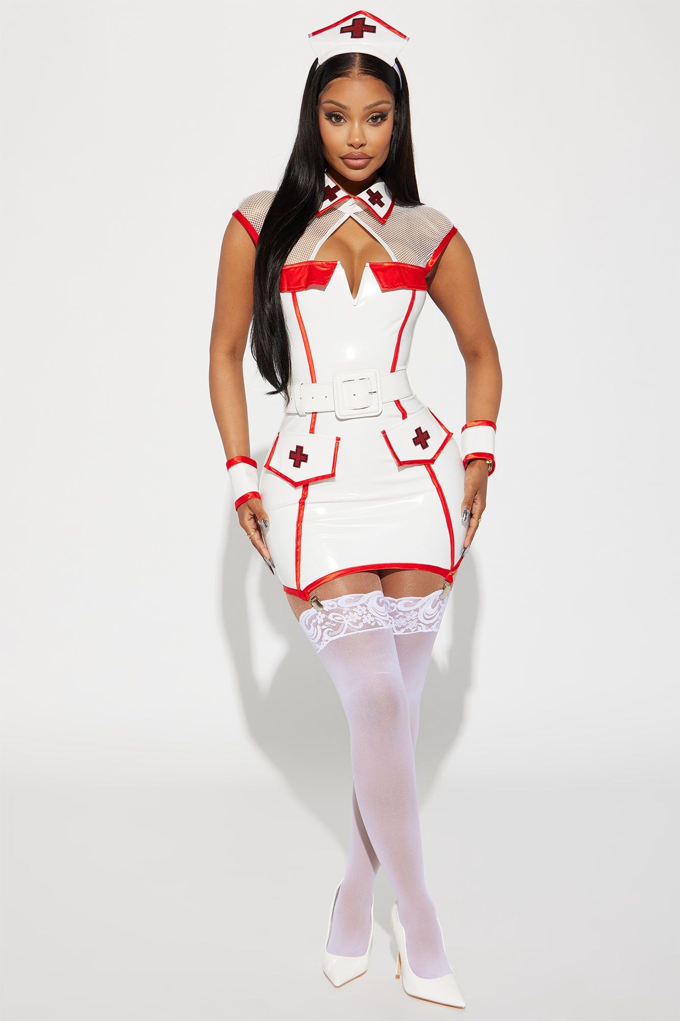 Head Nurse 4 Piece Costume Set - White/combo sold by Fashion Nova