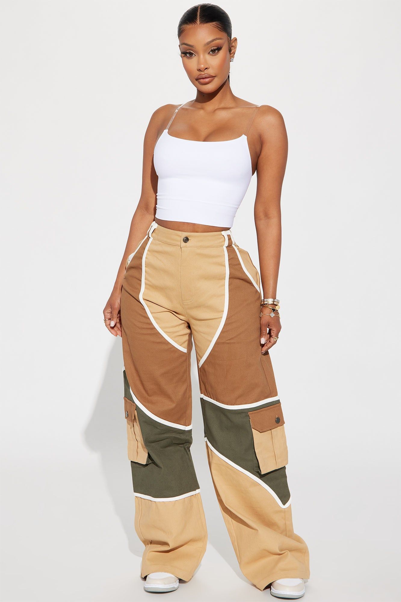 Perfect Form Colorblock Cargo Pant - Khaki/combo sold by Fashion Nova