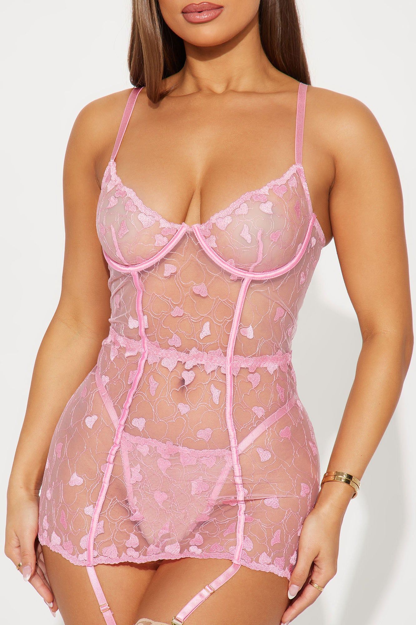 Heart Flutters Garter Chemise Set - Pink sold by Fashion Nova product image thumbnail 2
