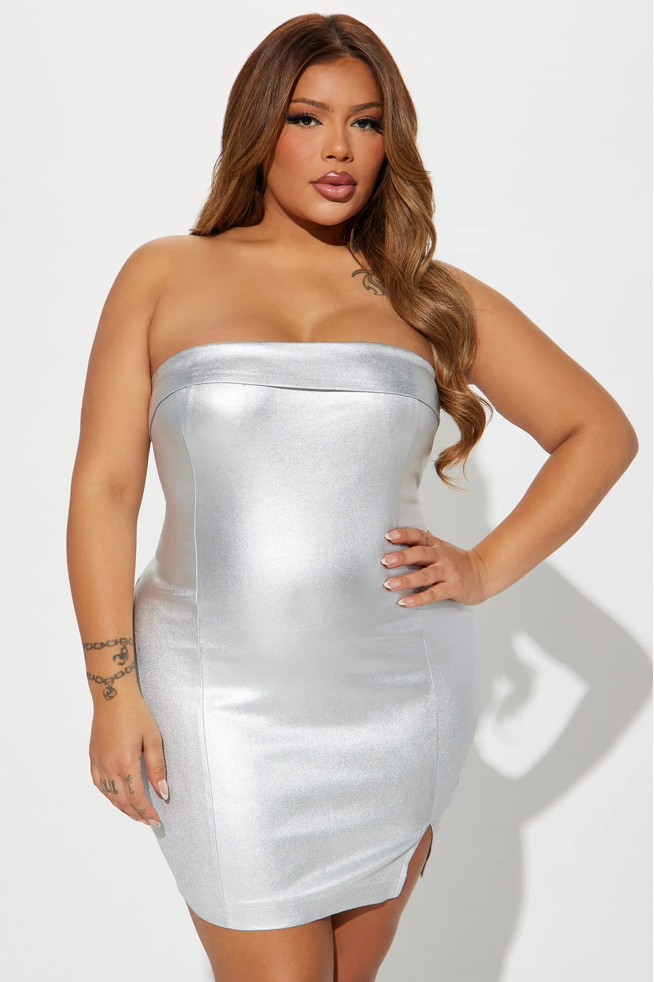 Made To Be Metallic Mini Dress - Silver sold by Fashion Nova product image thumbnail 5
