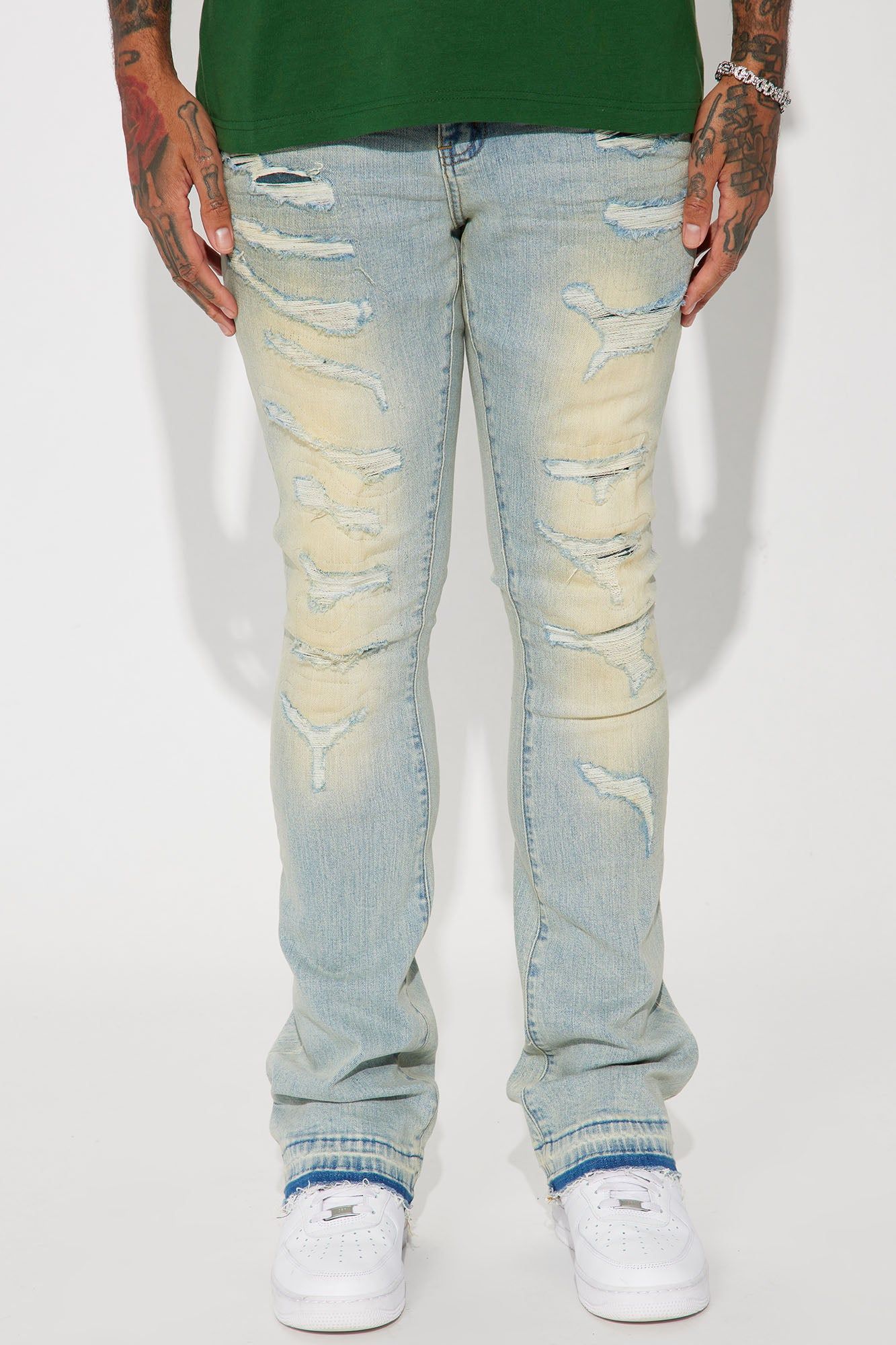 Keep It Going Stacked Skinny Flare Jeans - Light Wash sold by Fashion Nova