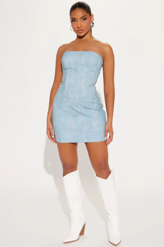 Frankie Faux Leather Micro Mini Dress - Blue sold by Fashion Nova