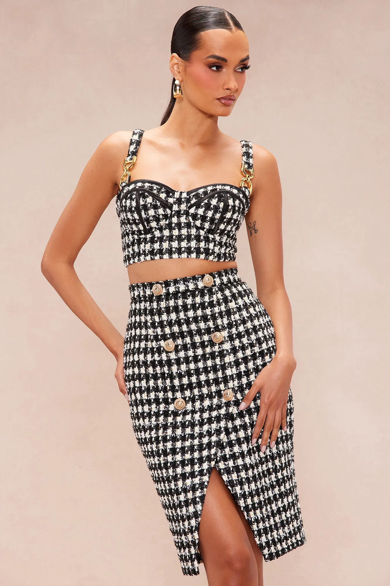 Rosalina Tweed Skirt Set - Black/White sold by Fashion Nova