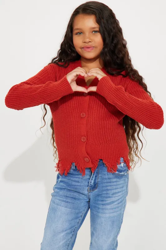 Mini Distressed With You Cardigan - Rust sold by Fashion Nova