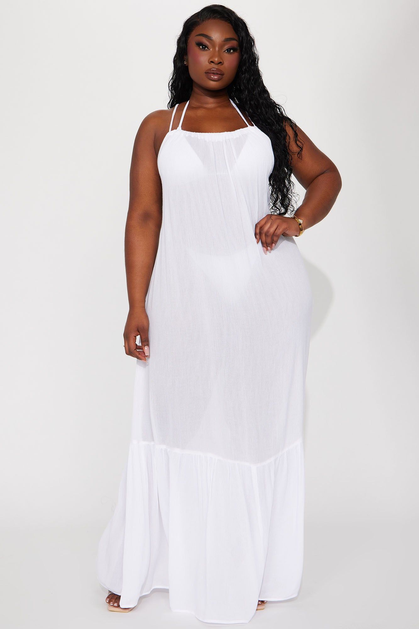 Breezy Nights Linen Swim Cover Up Racerback Dress - White sold by Fashion Nova