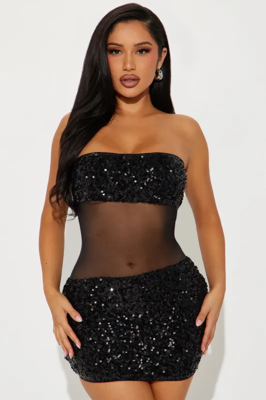 High Class Sequin Mini dress - Black sold by Fashion Nova