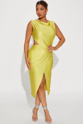 Jocelyn Draped Midi Dress - Yellow sold by Fashion Nova