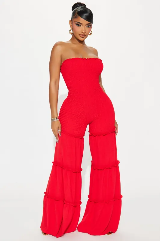 Lunaria Smocked Jumpsuit - Red sold by Fashion Nova