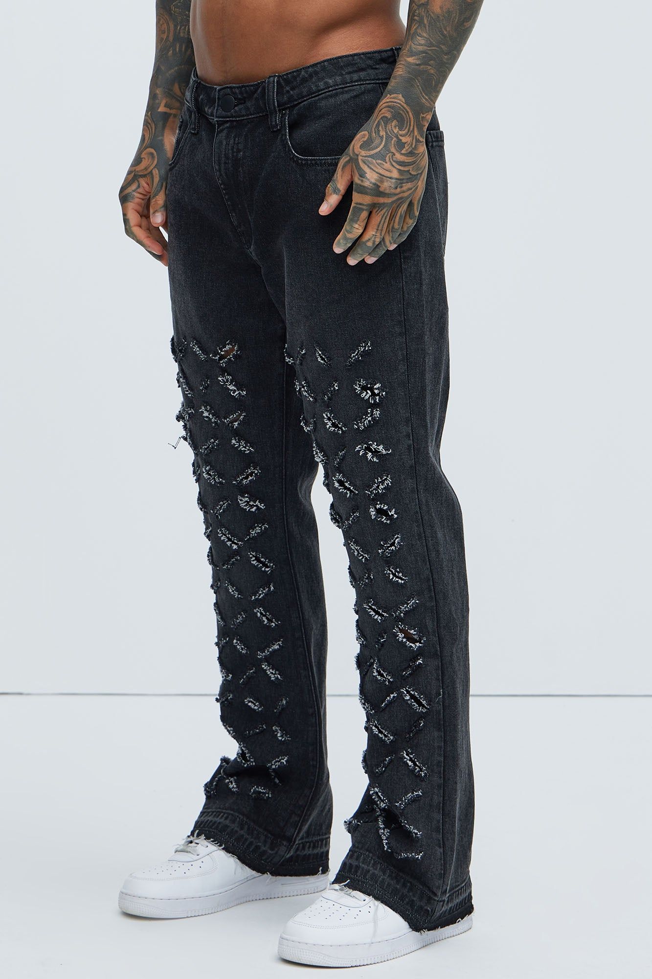 Harold Stacked Slim Flare Jeans - Black Wash sold by Fashion Nova product image thumbnail 4