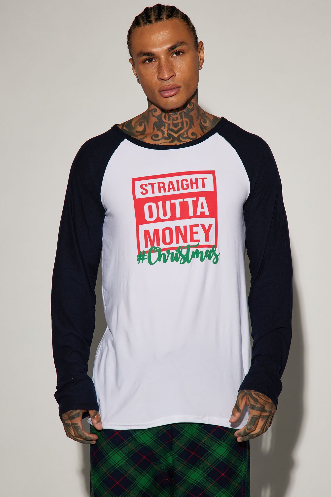 Straight Outta Money Holiday PJ Set - Green/combo sold by Fashion Nova product image thumbnail 2