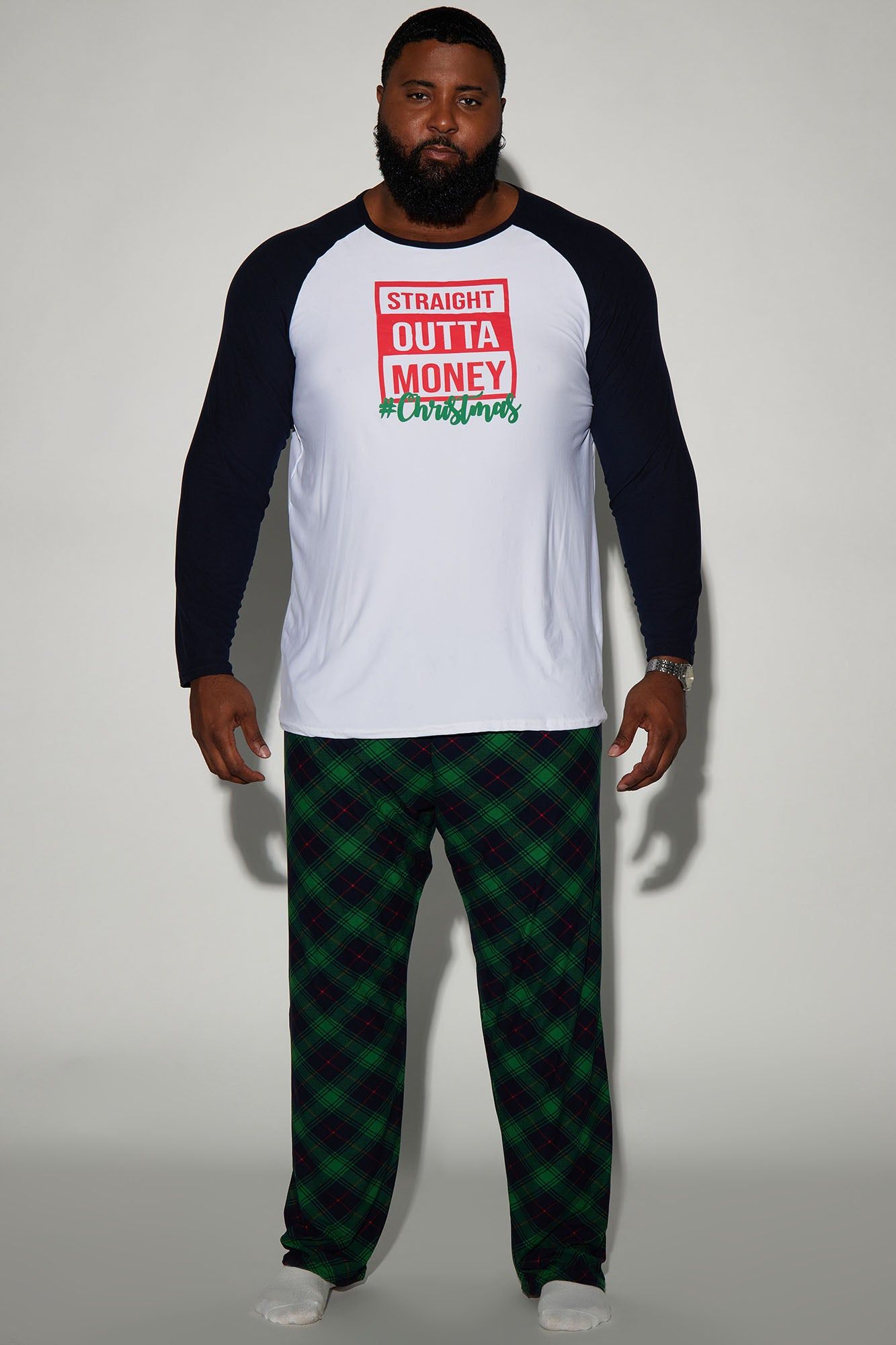 Straight Outta Money Holiday PJ Set - Green/combo sold by Fashion Nova product image thumbnail 4