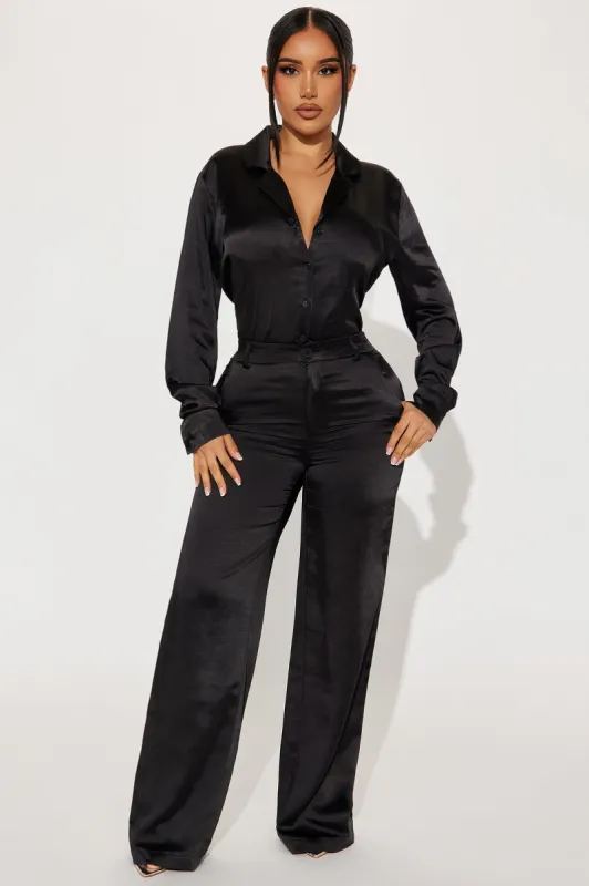 Anaya Satin Pant Set - Black sold by Fashion Nova