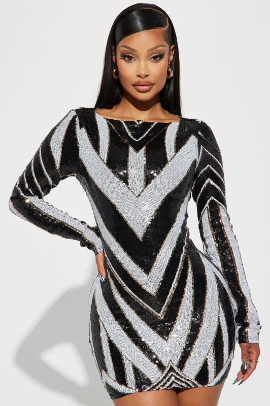 Arya Sequin Mini Dress - Black/combo sold by Fashion Nova