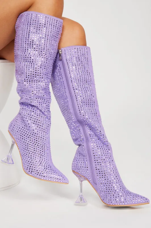 More Of Me Knee High Heeled Boots - Purple sold by Fashion Nova