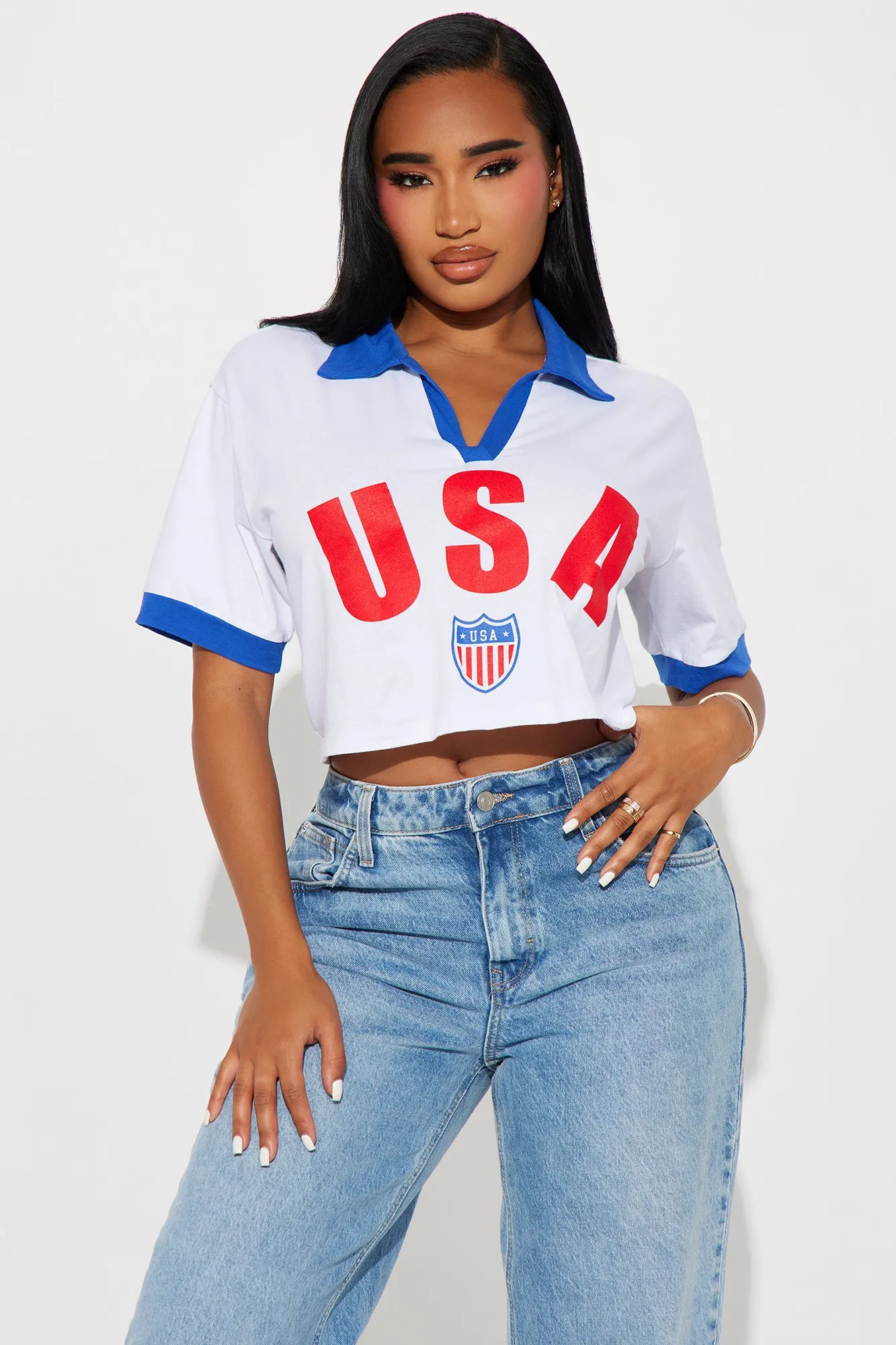 Made In USA Polo Tee - White sold by Fashion Nova product image thumbnail 5