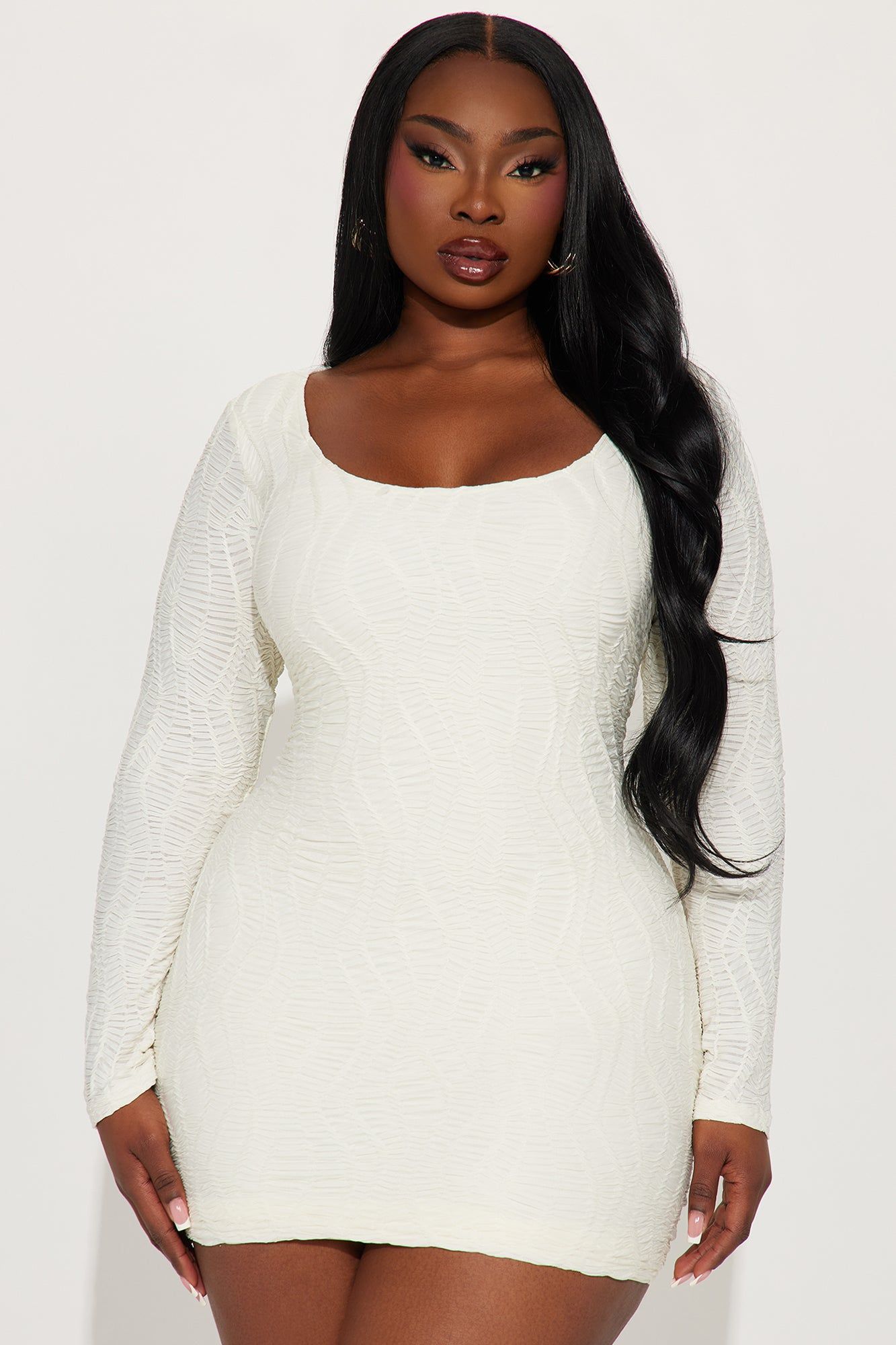 Mila Textured Mini Dress - Cream sold by Fashion Nova product image thumbnail 4