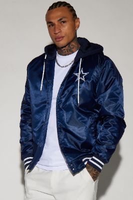 Cowboys Hooded Bomber Jacket - Navy sold by Fashion Nova