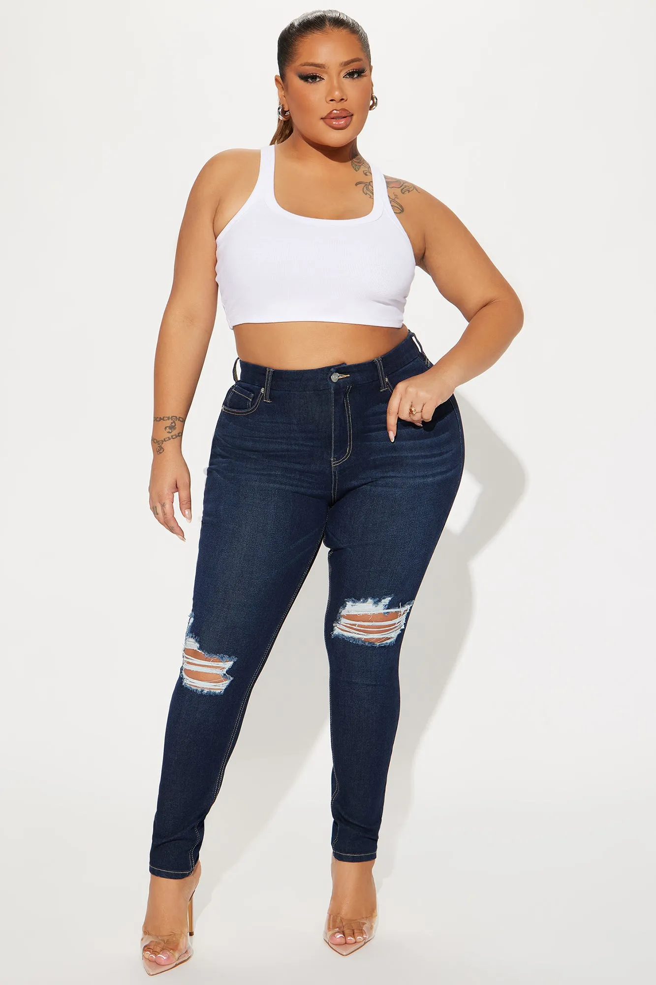 Making It Clear Stretch Skinny Jeans - Dark Wash sold by Fashion Nova product image thumbnail 4