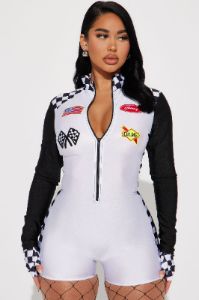 Fast Life Racer 3 Piece Costume Set - White/combo sold by Fashion Nova