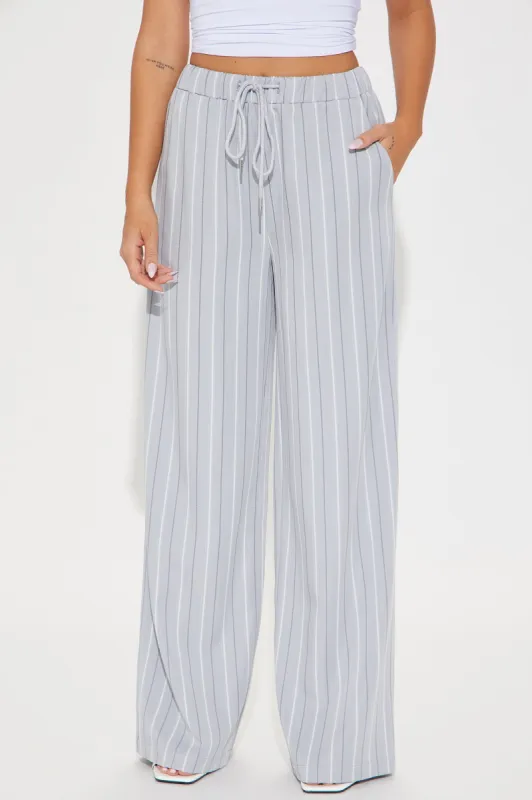Keep It Flowing Pinstripe Wide Leg Pant - Grey sold by Fashion Nova