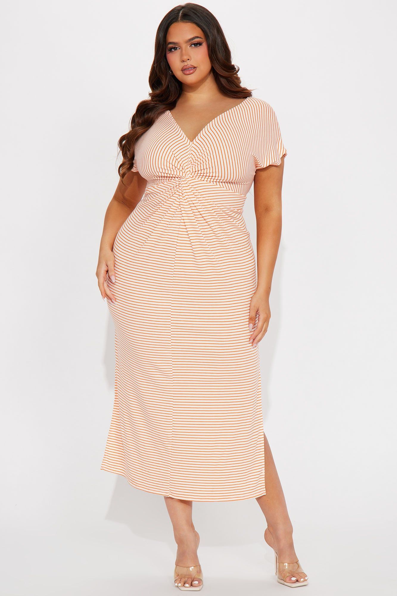 Megan Twist Front Maxi Dress - Orange/combo sold by Fashion Nova