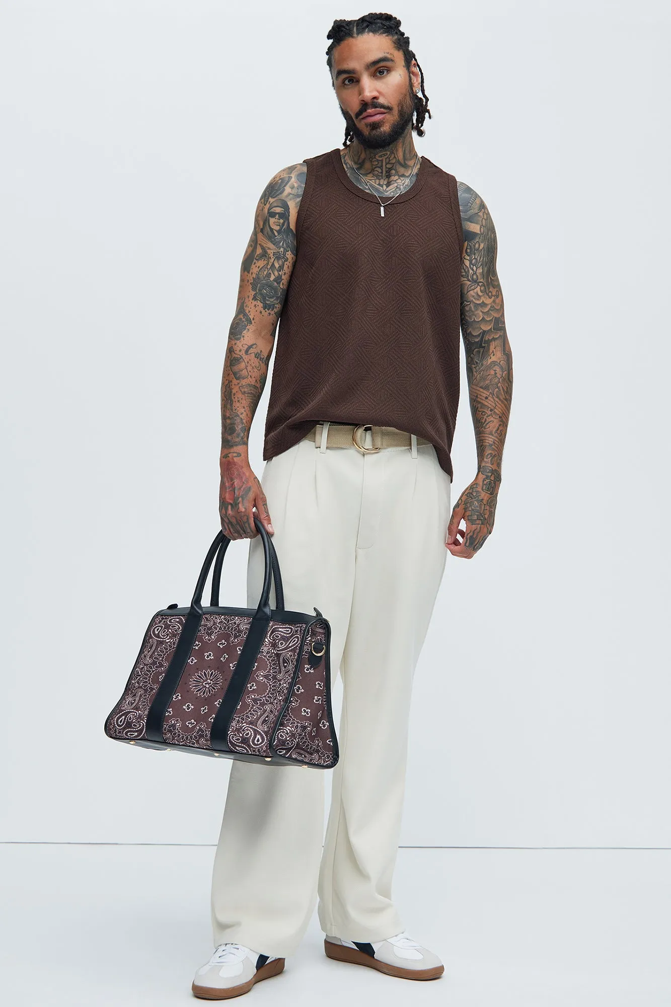 Burley Geo Textured Relaxed Tank - Brown sold by Fashion Nova