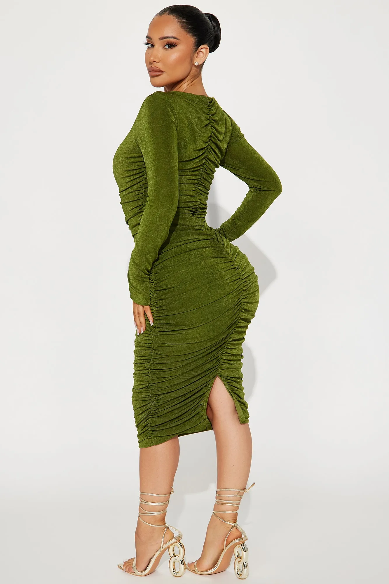 Kaci Ruched Midi Dress - Olive sold by Fashion Nova product image thumbnail 3