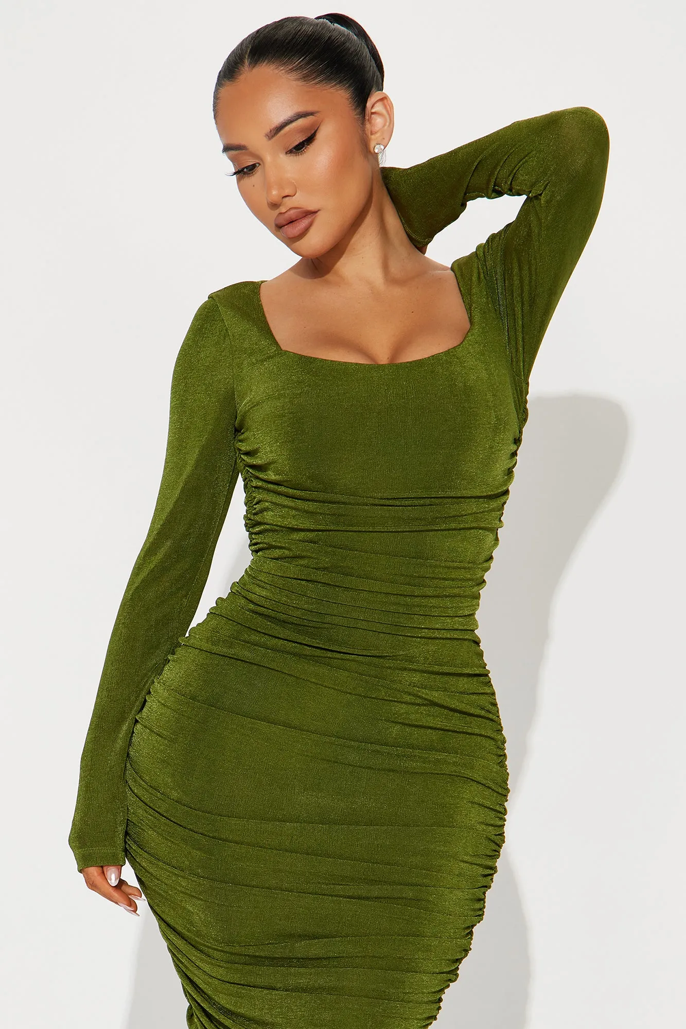 Kaci Ruched Midi Dress - Olive sold by Fashion Nova product image thumbnail 2