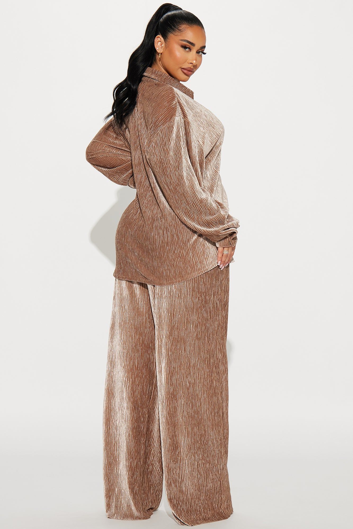Jenelle Velvet Plisse Pant Set - Mocha sold by Fashion Nova product image thumbnail 3