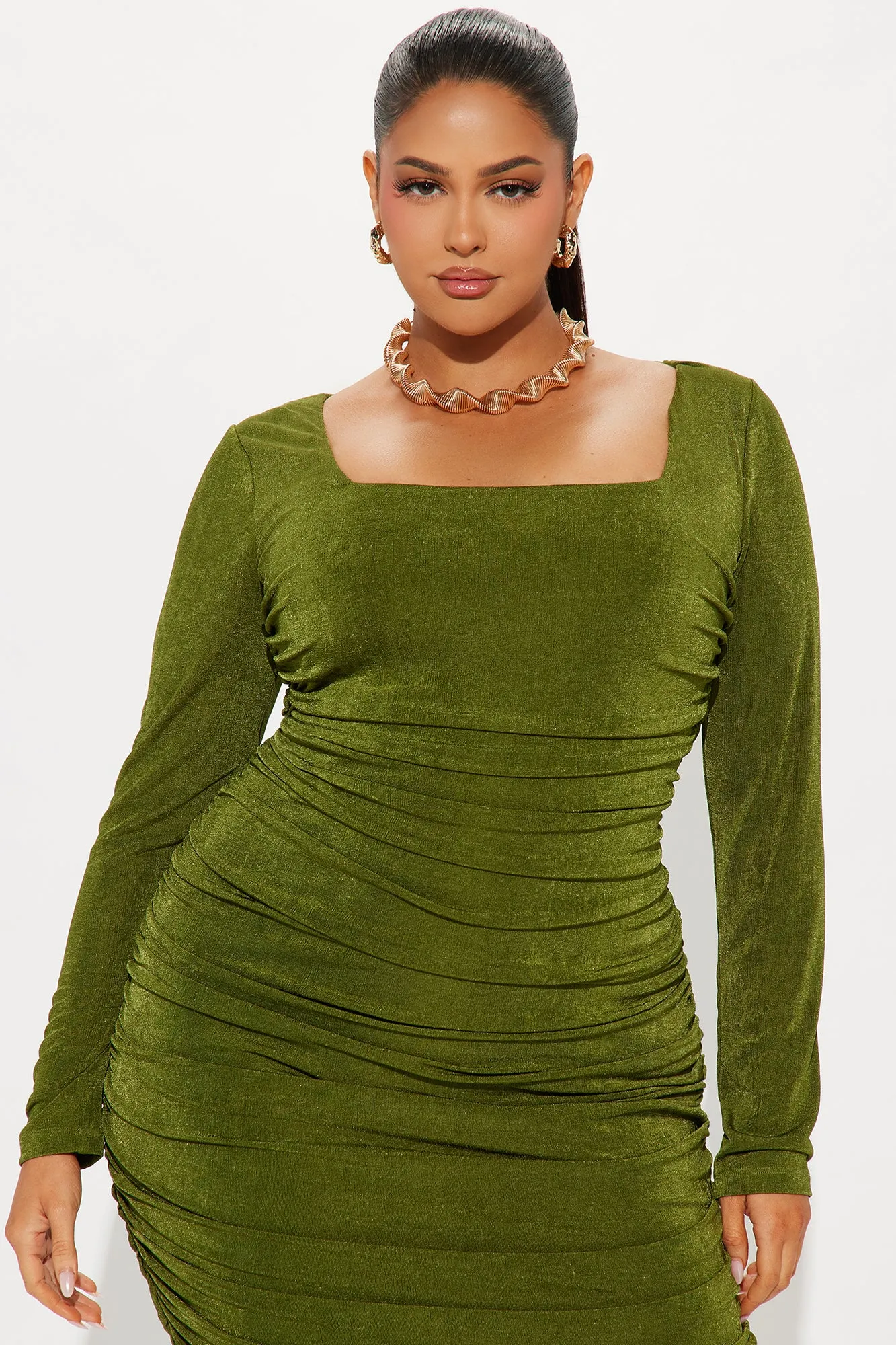 Kaci Ruched Midi Dress - Olive sold by Fashion Nova product image thumbnail 5