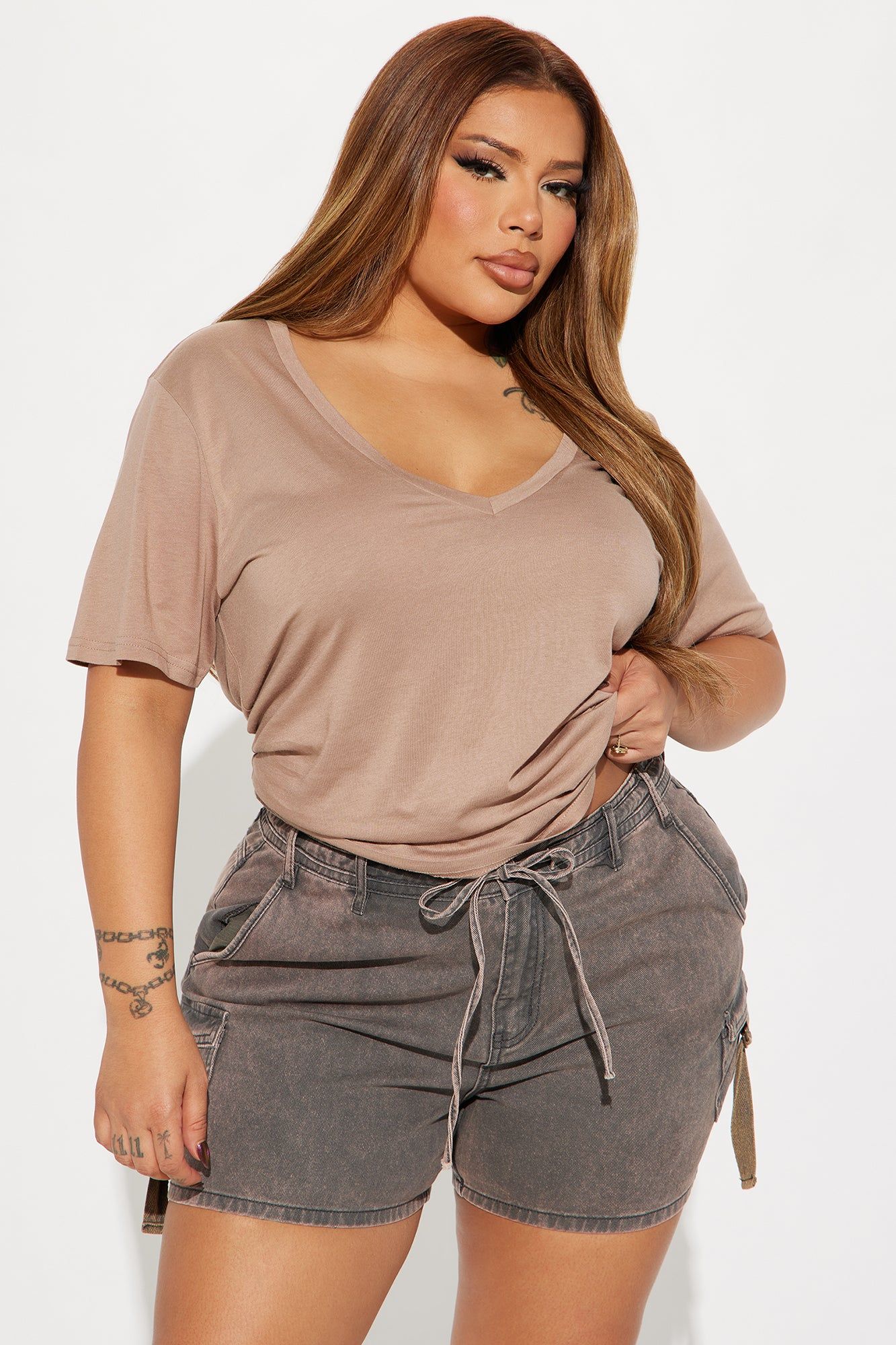 Ava V-Neck Tee - Mocha sold by Fashion Nova product image thumbnail 4