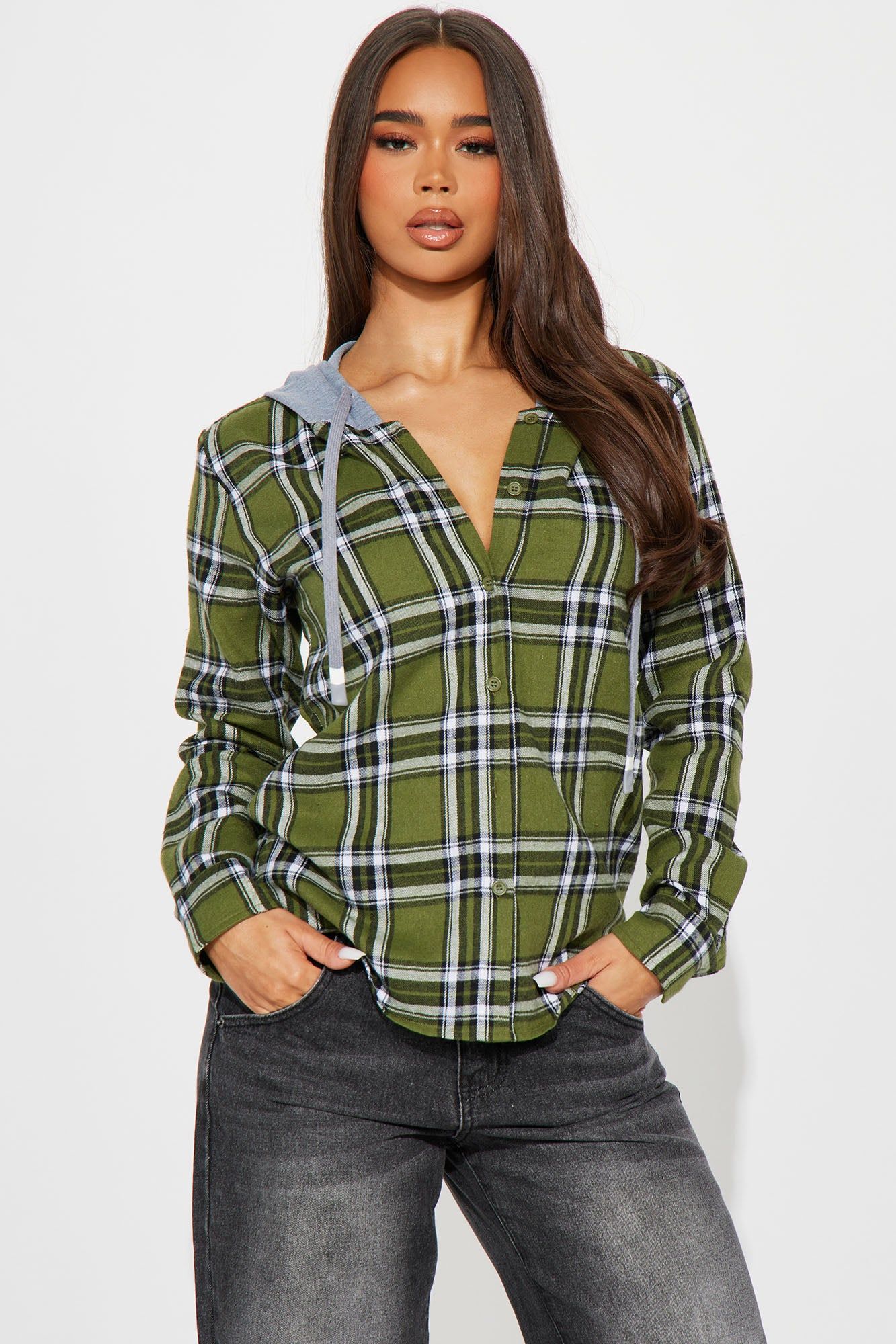 Stevie Plaid Shirt - Green/combo sold by Fashion Nova