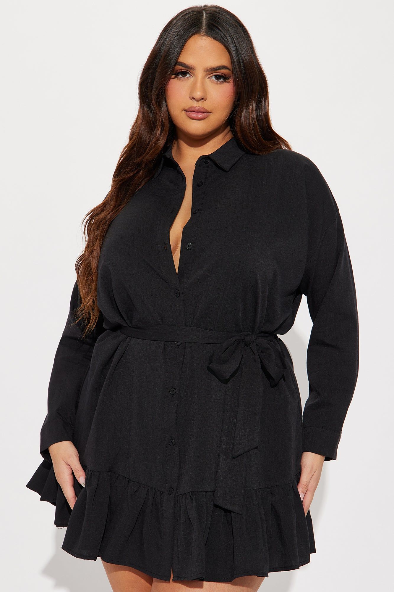 Ruffled Up Shirt Mini Dress - Black sold by Fashion Nova product image thumbnail 4