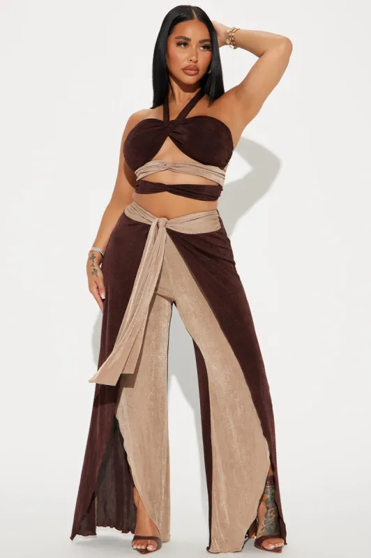 Staying In Paradise Pant Set - Brown/combo sold by Fashion Nova