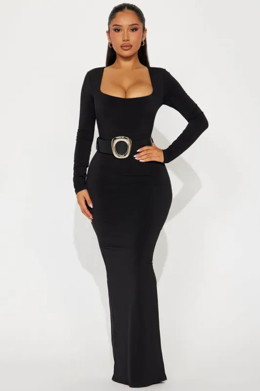 Belted Double lined Maxi Dress - Black sold by Fashion Nova