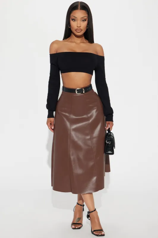 Don't Forget Faux Leather Midi Skirt - Brown sold by Fashion Nova