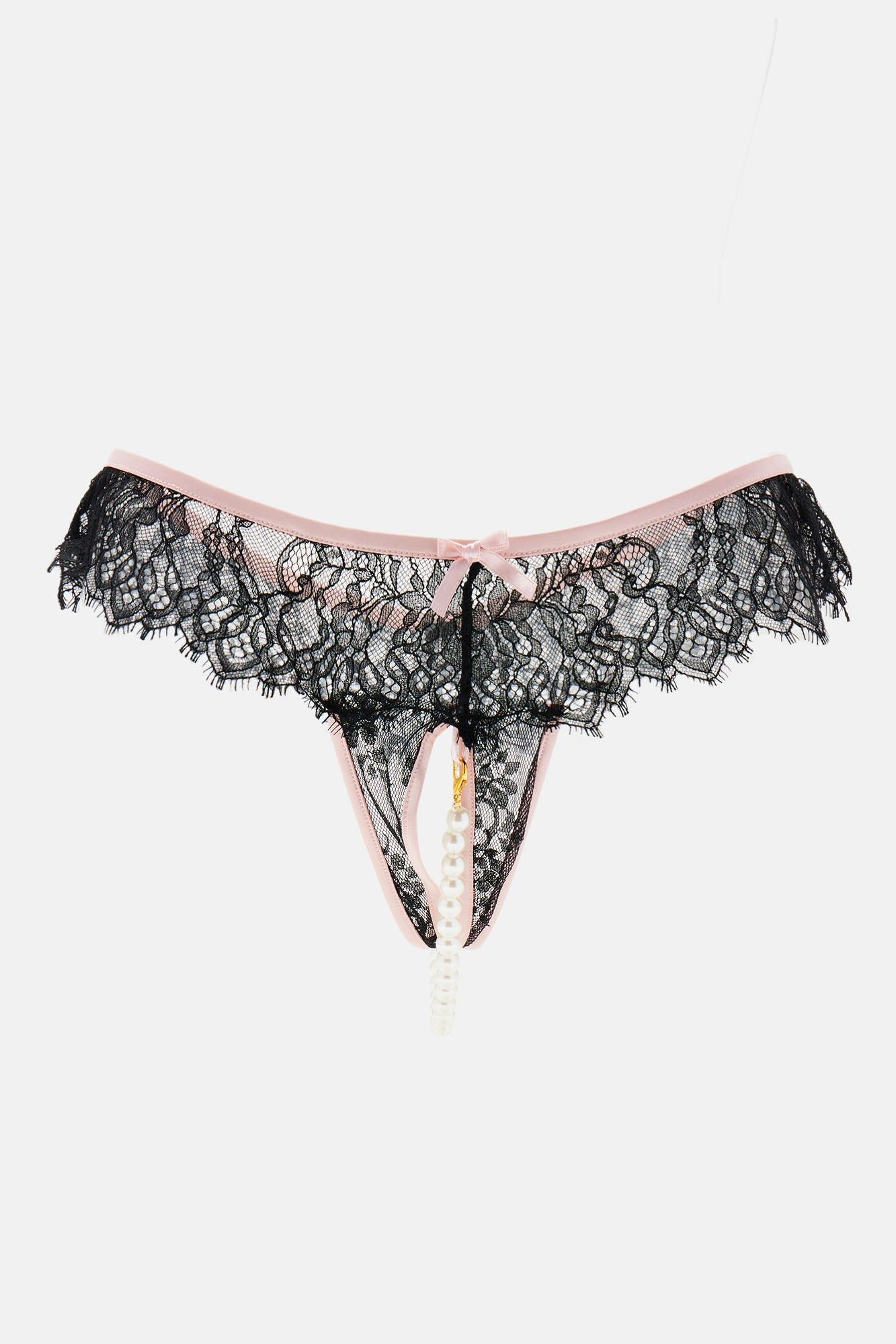 Loving Gaze Lace Crotchless Pearl Panty - Black/Pink sold by Fashion Nova product image thumbnail 4