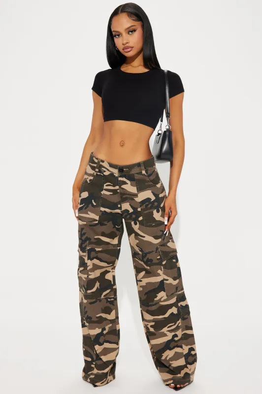 Caught Up With You Camo Cargo Pant - Olive/combo sold by Fashion Nova