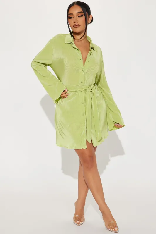 On The Clock Plisse Mini Dress - Chartreuse sold by Fashion Nova