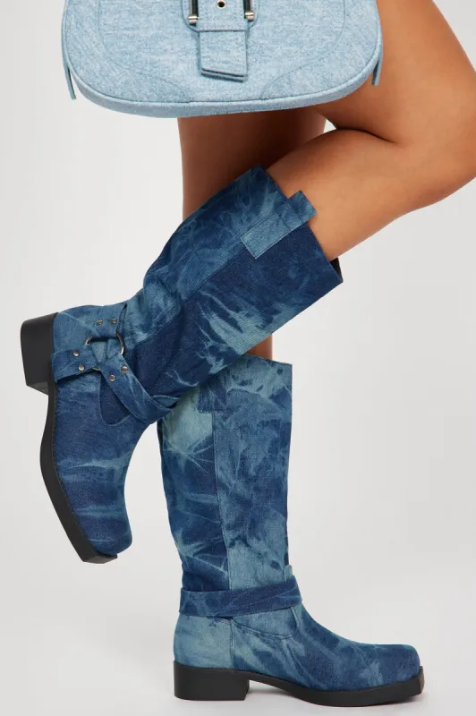 Goin' Riding Knee High Boots - Denim sold by Fashion Nova