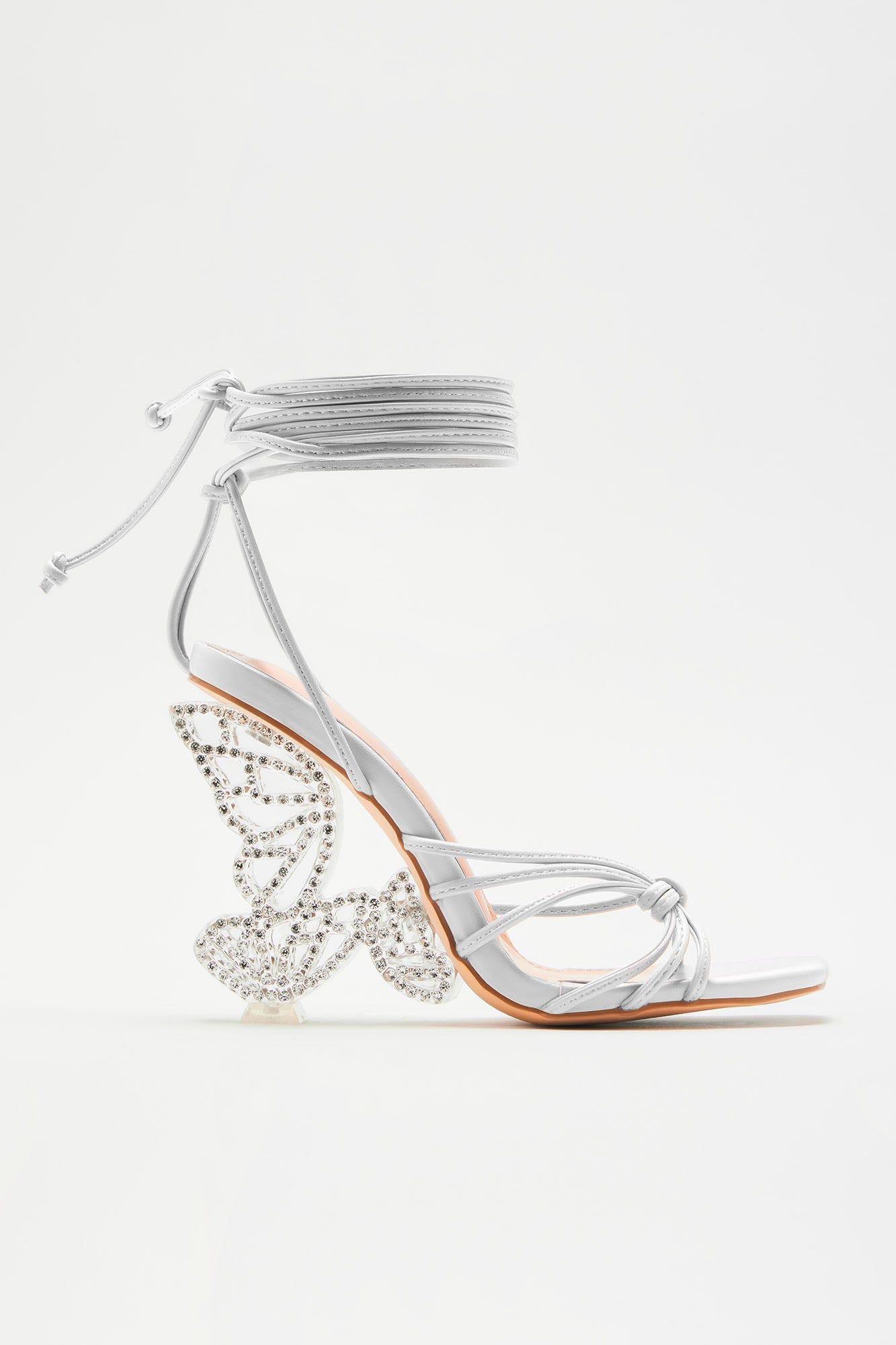 Fly Away With Me Embellished Wrap Up Heeled Sandals - White sold by Fashion Nova product image thumbnail 5