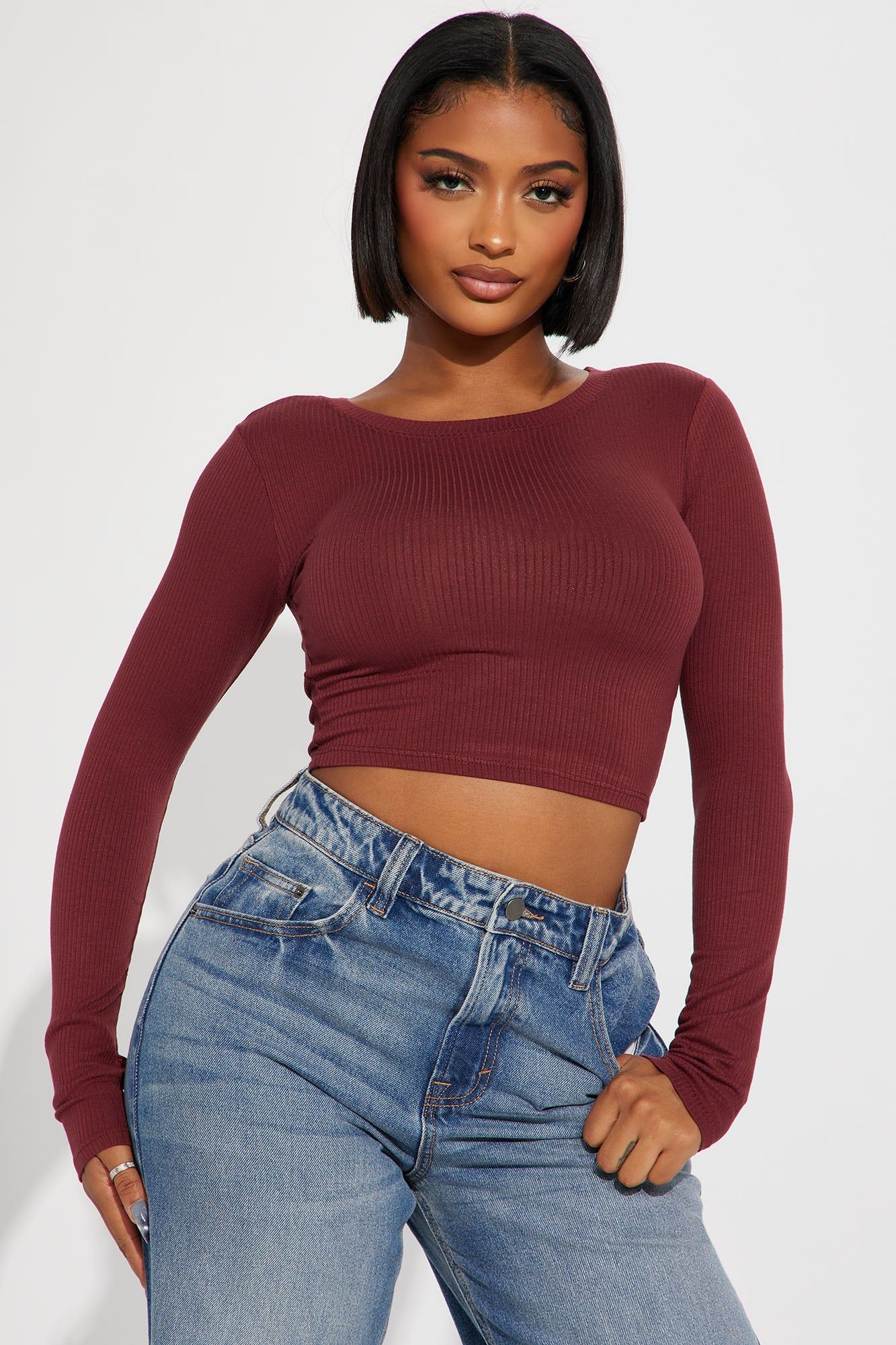 My Everyday Ribbed Tee - Wine sold by Fashion Nova