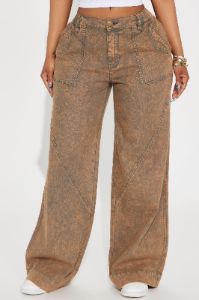 Stayin' Cute Washed Wide Leg Pant - Brown sold by Fashion Nova
