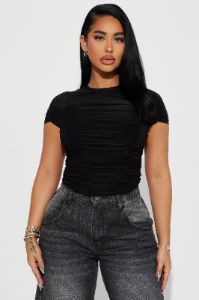 If Anything I'm Everything Ruched Top - Black sold by Fashion Nova