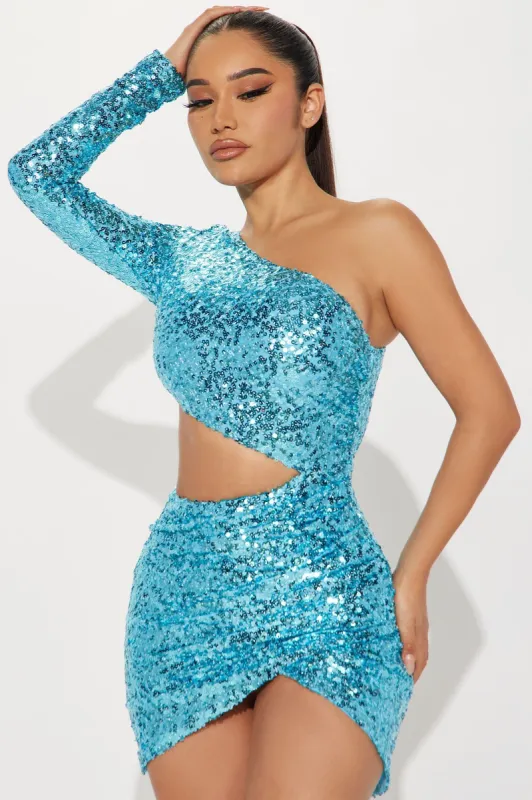 Brie Sequin Mini Dress - Blue sold by Fashion Nova