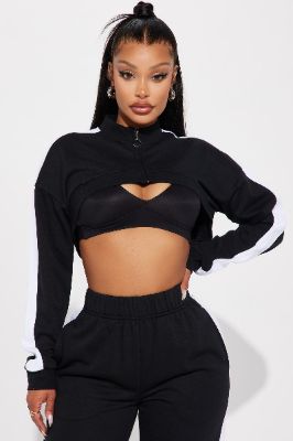 Keep Track Of It Cropped Sports Jacket - Black sold by Fashion Nova