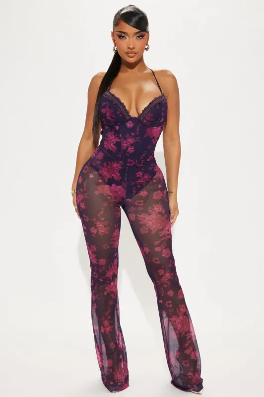 Whirlwind Romance Mesh Jumpsuit - Purple/combo sold by Fashion Nova