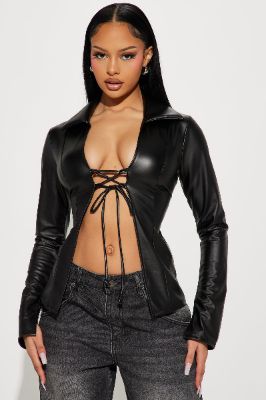 Kill The Lights Lace Up Top - Black sold by Fashion Nova