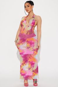 It Girl Mesh Maxi Dress - Fuchsia/combo sold by Fashion Nova