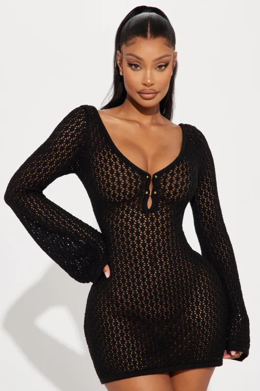 Oh So Crochet Mini Dress - Black sold by Fashion Nova
